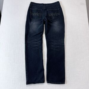 Y2K City Ink Jeans 34x32.5 Relaxed Baggy Tribal Embroidered Cyber Goth Vtg Gray